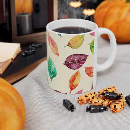 ColorFlow | Autumn Leaves Mug | Watercolor Fall 15oz Ceramic Coffee Cup | Cozy Seasonal Gift for Nature and Art Lovers