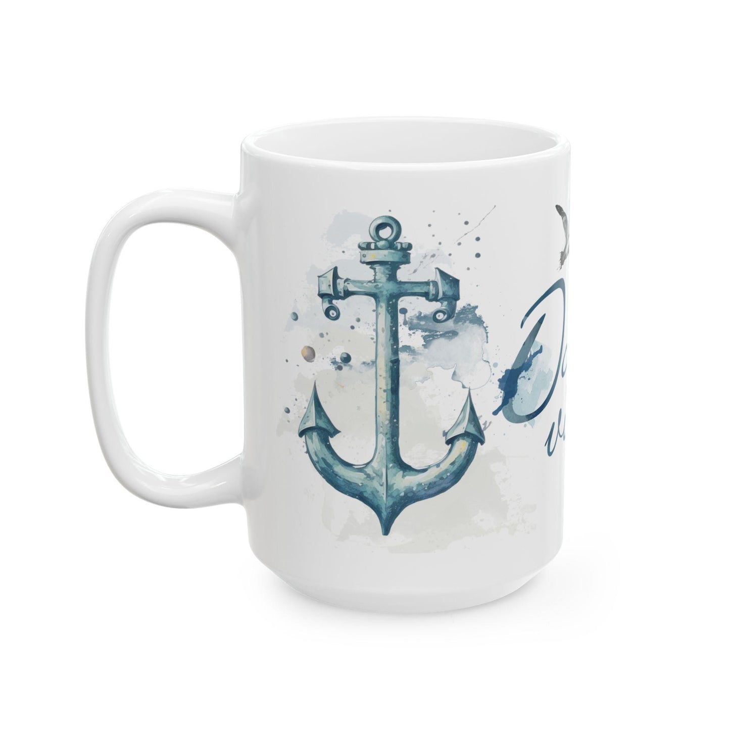 ColorFlow | Ocean Vibes Mug | Nautical Lighthouse 15oz Ceramic Coffee Cup | Beach Lover Gift with Coastal Art Design
