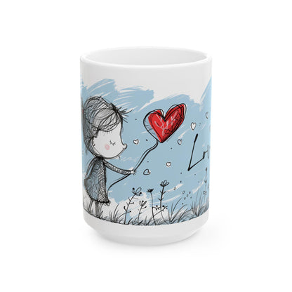 ColorFlow | Love Balloon Mug | Romantic 15oz Ceramic Coffee Cup | Cute Heart Art Gift for Everyday Love