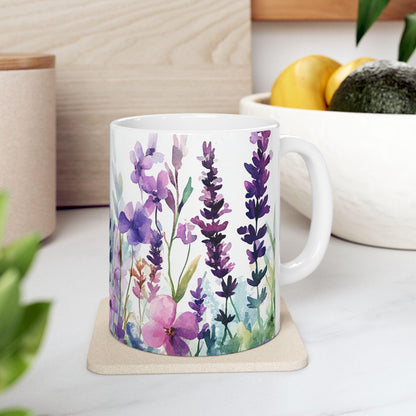 ColorFlow | Wildflower Garden Mug | Watercolor Butterfly 15oz Ceramic Coffee Cup | Nature Lover Gift for Her
