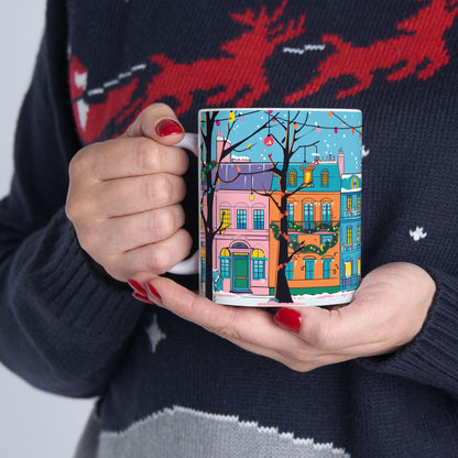 ColorFlow | Christmas Village Mug | Festive City Street 15oz Ceramic Coffee Cup | Holiday Gift for Winter & Art Lovers