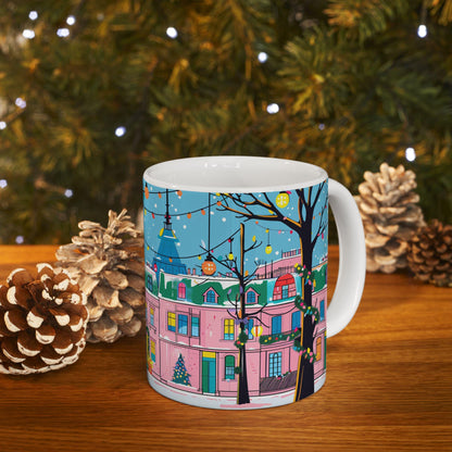 ColorFlow | Christmas Village Mug | Festive City Street 15oz Ceramic Coffee Cup | Holiday Gift for Winter & Art Lovers
