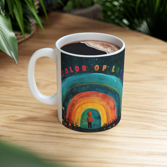 ColorFlow | Color of Love Art Mug | Rainbow Heart Coffee Cup | Inspirational Gift | 15 oz Ceramic Mug for Home and Office