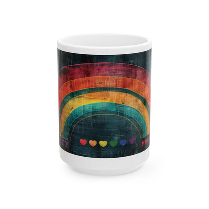 ColorFlow | Equality Hurts No One Mug | Rainbow Pride Art Coffee Cup | 15 oz Ceramic Mug | Positive Message Gift