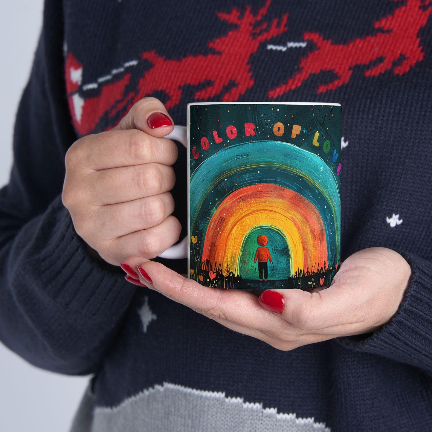 ColorFlow | Color of Love Art Mug | Rainbow Heart Coffee Cup | Inspirational Gift | 15 oz Ceramic Mug for Home and Office