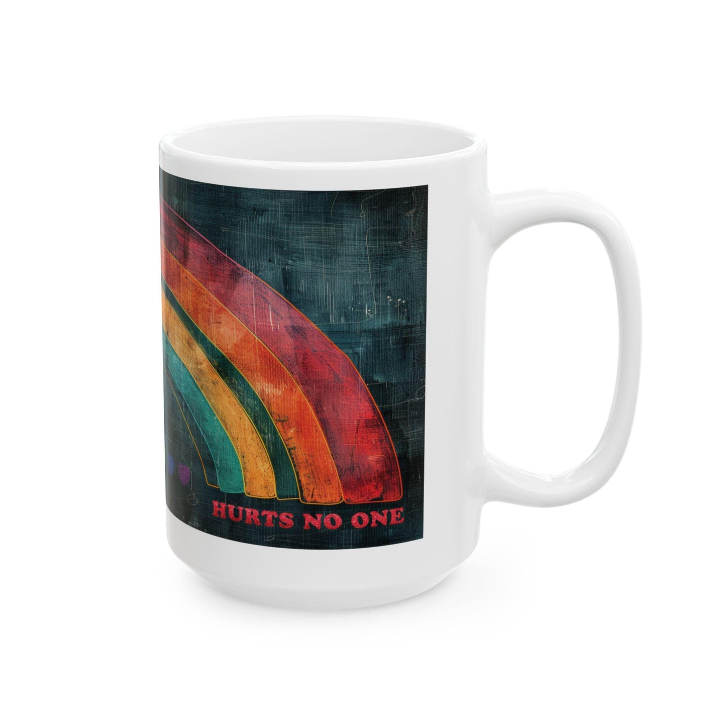 ColorFlow | Equality Hurts No One Mug | Rainbow Pride Art Coffee Cup | 15 oz Ceramic Mug | Positive Message Gift