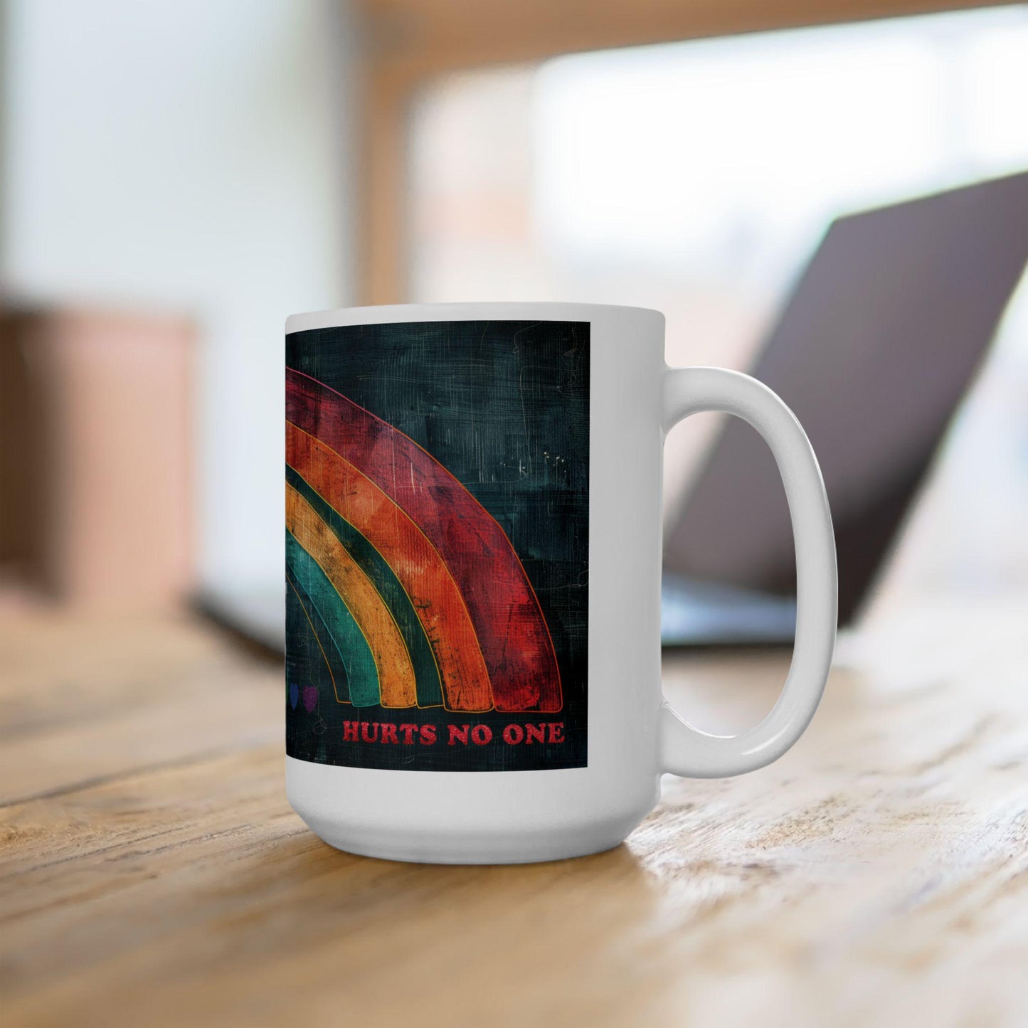 ColorFlow | Equality Hurts No One Mug | Rainbow Pride Art Coffee Cup | 15 oz Ceramic Mug | Positive Message Gift