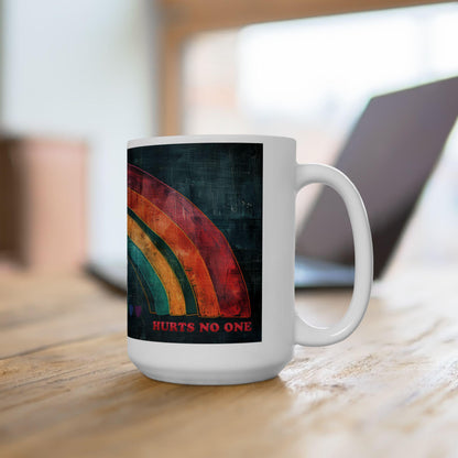 ColorFlow | Equality Hurts No One Mug | Rainbow Pride Art Coffee Cup | 15 oz Ceramic Mug | Positive Message Gift