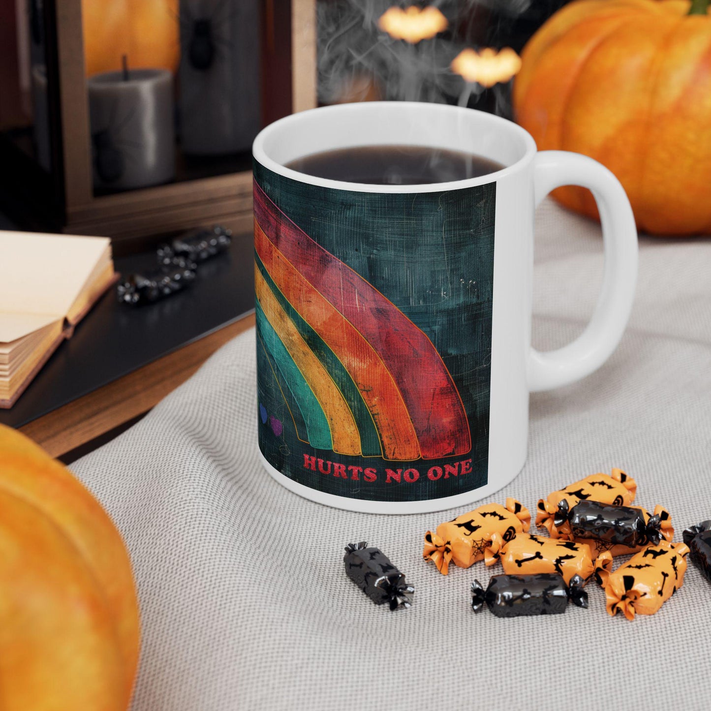 ColorFlow | Equality Hurts No One Mug | Rainbow Pride Art Coffee Cup | 15 oz Ceramic Mug | Positive Message Gift