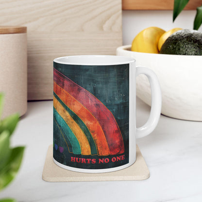 ColorFlow | Equality Hurts No One Mug | Rainbow Pride Art Coffee Cup | 15 oz Ceramic Mug | Positive Message Gift