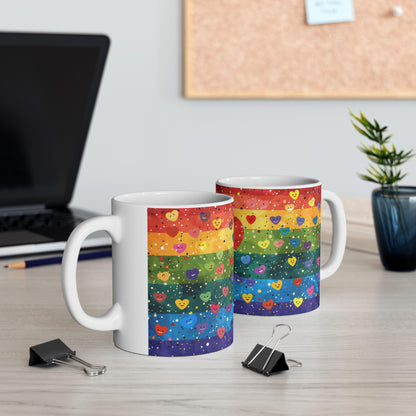 ColorFlow | Heart of Happiness Mug | Rainbow Smiles Coffee Cup | 15 oz Ceramic Mug | Joyful Art Gift for All
