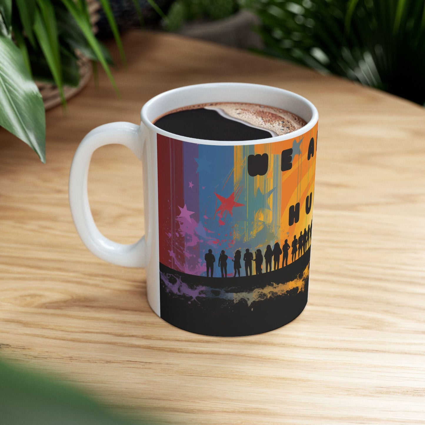 ColorFlow | We Are All Human Mug | Equality Art Coffee Cup | 15 oz Ceramic Mug | Inspiring Diversity Gift