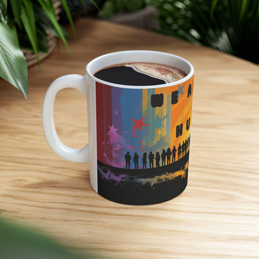 ColorFlow | We Are All Human Mug | Equality Art Coffee Cup | 15 oz Ceramic Mug | Inspiring Diversity Gift