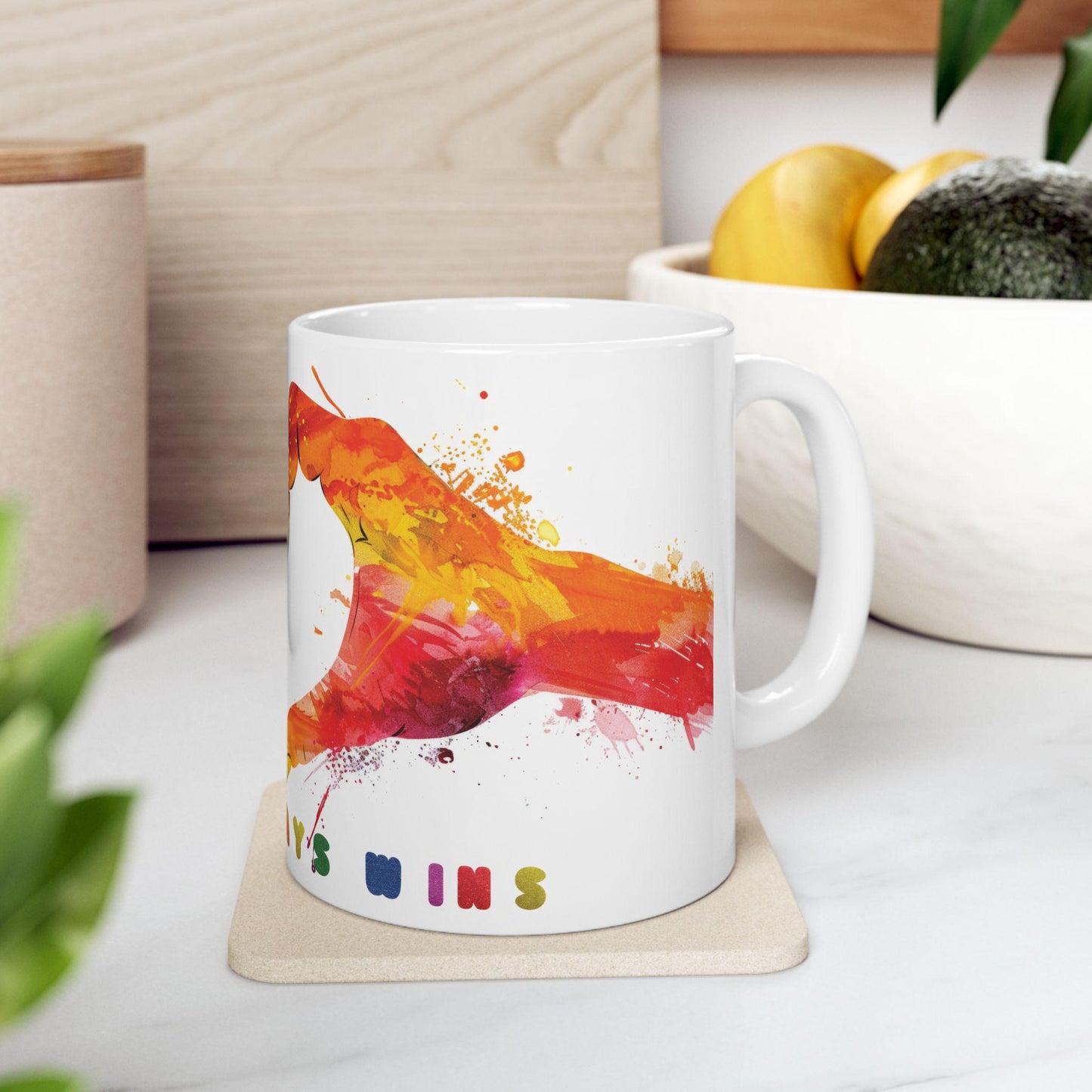 ColorFlow | Love Always Wins Mug | Rainbow Hands Art Coffee Cup | 15 oz Ceramic Mug | Inspiring Gift for Love and Unity