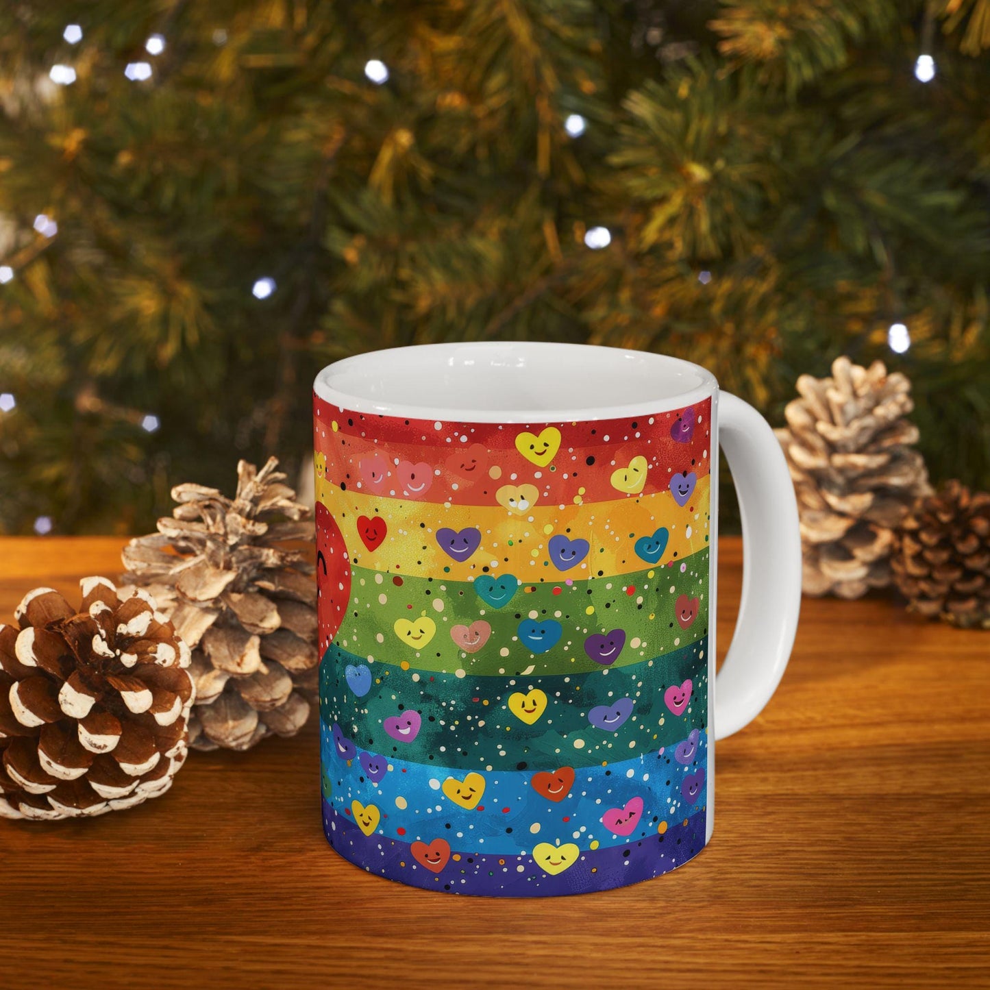 ColorFlow | Heart of Happiness Mug | Rainbow Smiles Coffee Cup | 15 oz Ceramic Mug | Joyful Art Gift for All