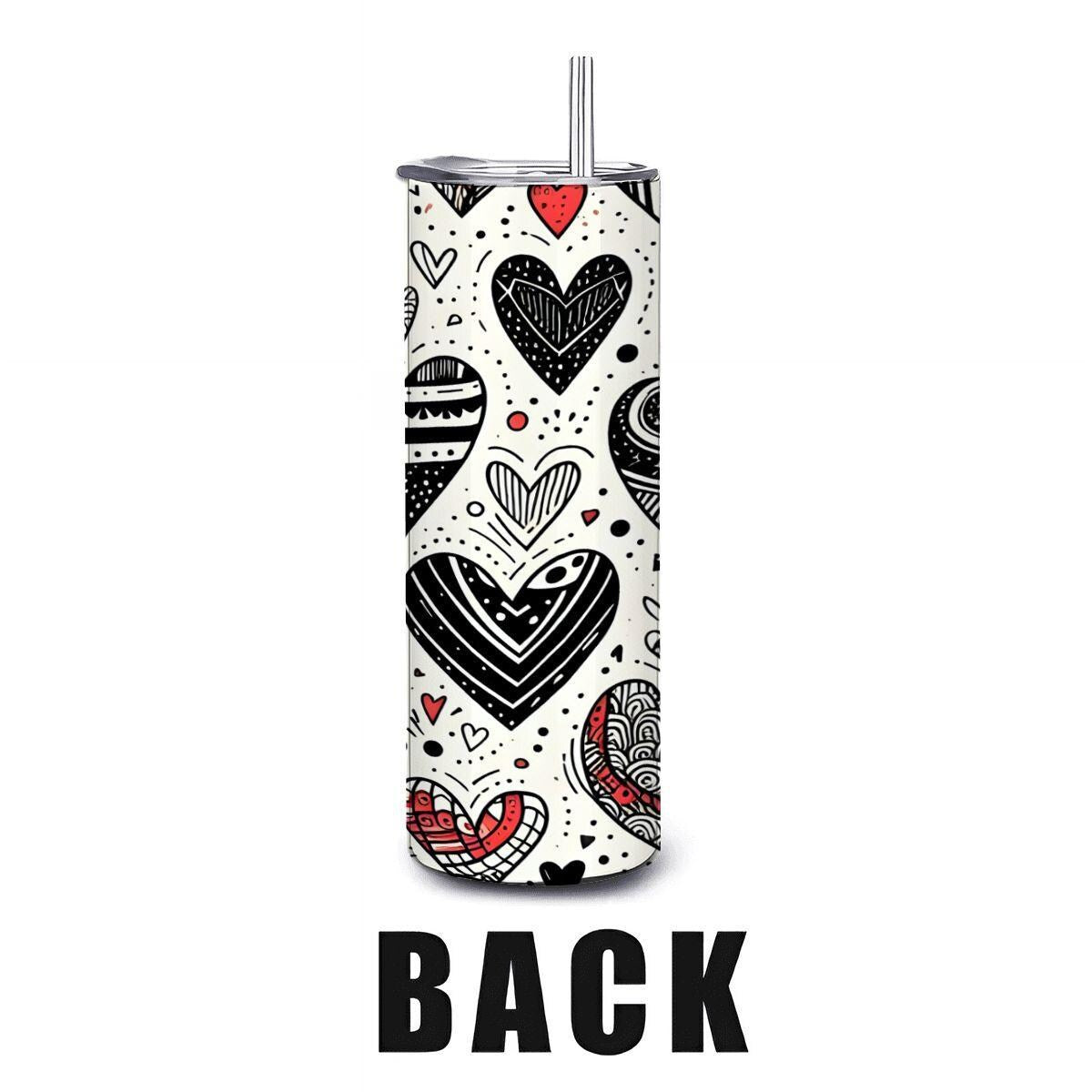 ColorFlow | Hand Drawn Hearts Doodle Tumbler | 20oz Stainless Steel Tumbler with Straw | Love Heart Art Gift Mug