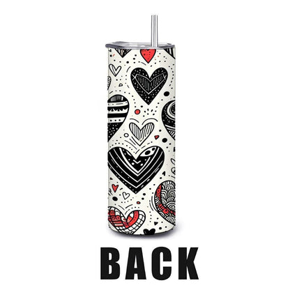 ColorFlow | Hand Drawn Hearts Doodle Tumbler | 20oz Stainless Steel Tumbler with Straw | Love Heart Art Gift Mug
