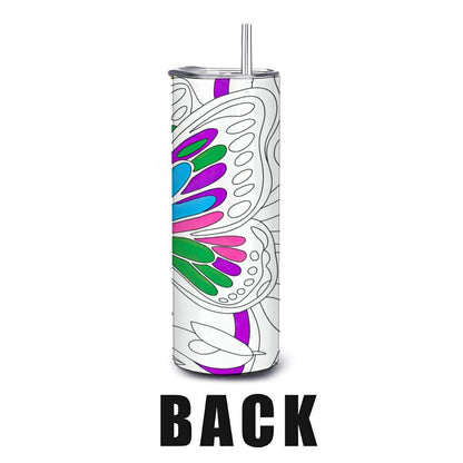 ColorFlow | Butterfly Garden 20oz Stainless Steel Tumbler with Straw | Floral Art Insulated Travel Mug | Eco Reusable Cup