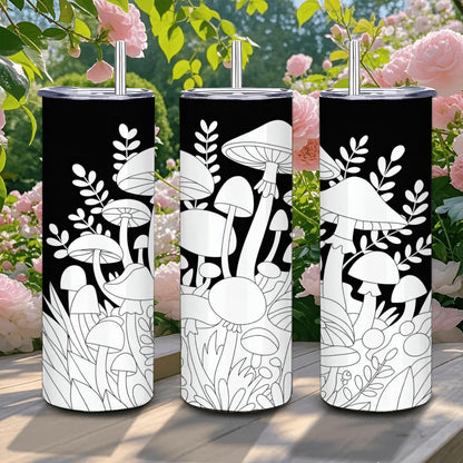 ColorFlow | Whimsical Mushroom 20oz Stainless Steel Tumbler with Straw | Boho Forest Art Mug | Fungi Nature Reusable Cup