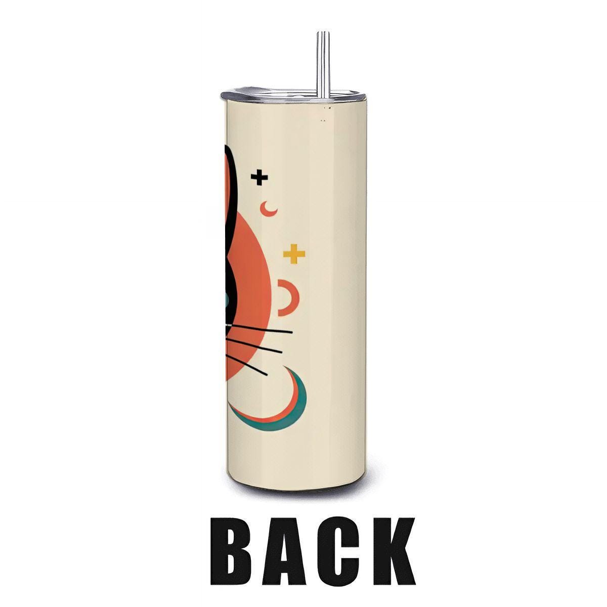 ColorFlow | Geometric Cat 20oz Stainless Steel Tumbler with Straw | Modern Cat Art Mug | Cute Animal Lover Reusable Cup