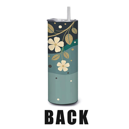 ColorFlow | Modern Botanical Floral 20oz Stainless Steel Tumbler with Straw | Teal Flower Art Travel Mug | Reusable Cup