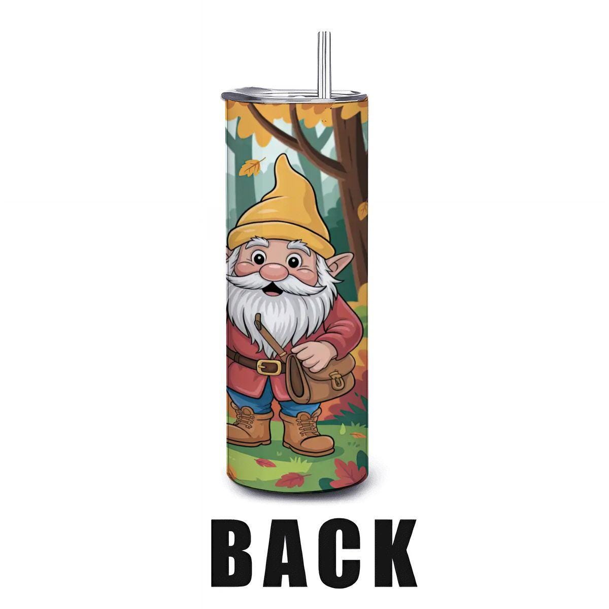 ColorFlow | Autumn Gnomes 20oz Stainless Steel Tumbler with Straw | Fall Forest Art Mug | Whimsical Reusable Cup