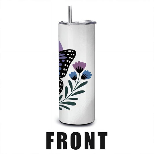 ColorFlow | Sunrise Monarch Butterfly Tumbler | 20oz Stainless Steel Floral Mug with Straw | Elegant Nature Art Travel Cup