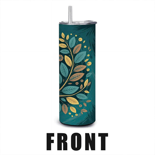 ColorFlow | Vintage Botanical Owl 20oz Stainless Steel Tumbler with Straw | Nature Art Mug | Insulated Travel Cup Gift