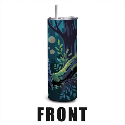 ColorFlow | Moonlit Forest Owl 20oz Stainless Steel Tumbler with Straw | Wildlife Art Mug | Insulated Nature Gift Cup