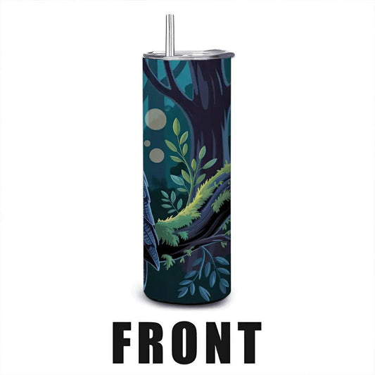 ColorFlow | Moonlit Forest Owl 20oz Stainless Steel Tumbler with Straw | Wildlife Art Mug | Insulated Nature Gift Cup