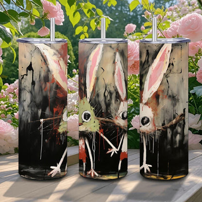 ColorFlow | Doodle Bunny Chaos Tumbler | Funny Bunny Art Cup | 20oz Stainless Steel Travel Mug with Straw | Gift Idea
