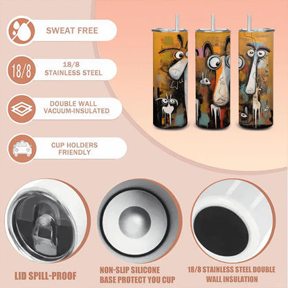 ColorFlow | Crazy Dog Squad Tumbler | Abstract Dog Art Cup | 20oz Stainless Steel Travel Mug with Straw | Funny Pet Lover Gift