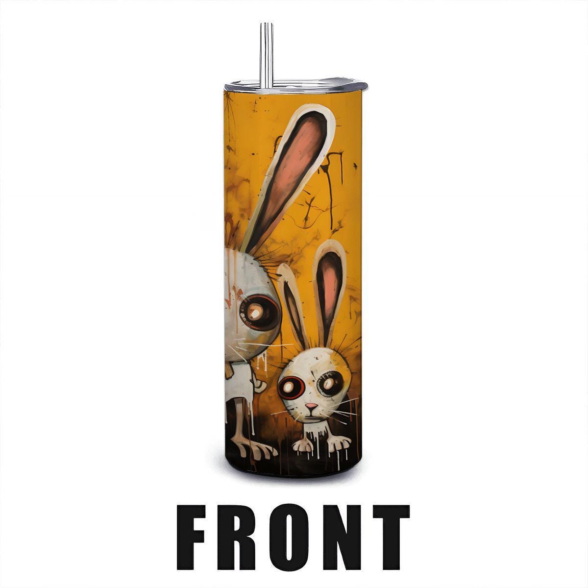 ColorFlow | Bunny Family Tumbler | Abstract Rabbit Art Cup | 20oz Stainless Steel Travel Mug with Straw | Gift for Animal Lovers