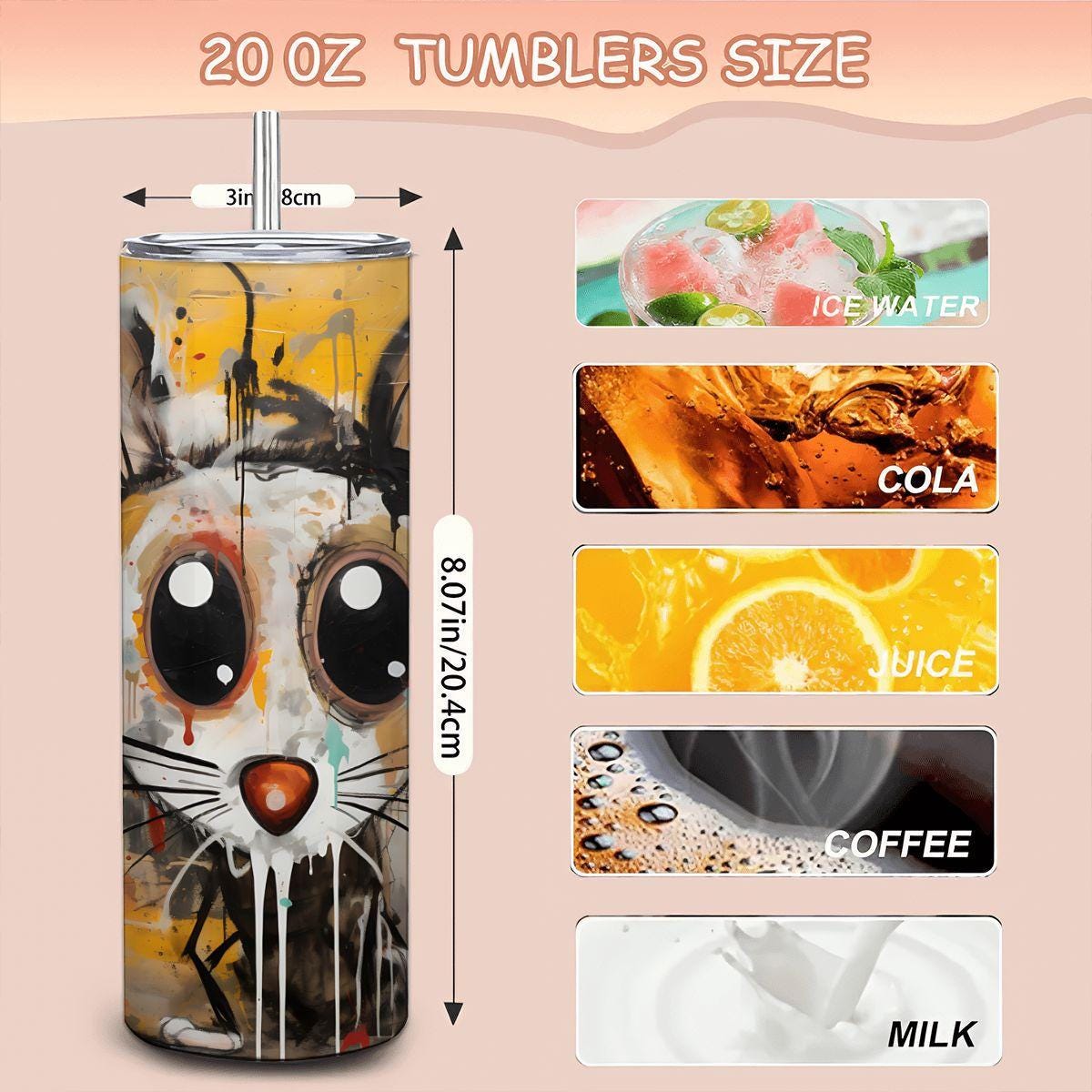 ColorFlow | Playful Doodle Mouse Art Tumbler | 20oz Stainless Steel Cup | Cute Animal Coffee Mug | Gift for Art and Mouse Lovers