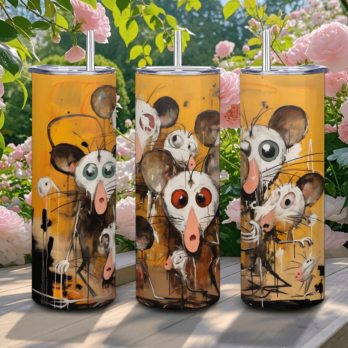 ColorFlow | Doodle Mouse Family Art Tumbler | 20oz Stainless Steel Travel Cup | Funny Whimsical Mug | Artistic Coffee Gift Idea
