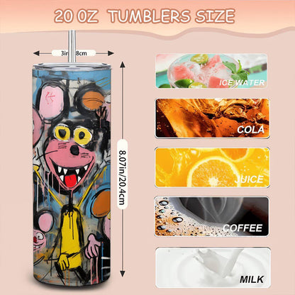 ColorFlow | Doodle Mouse Party Art Tumbler | 20oz Stainless Steel Travel Cup | Funny Cartoon Coffee Mug | Artistic Gift for Friends