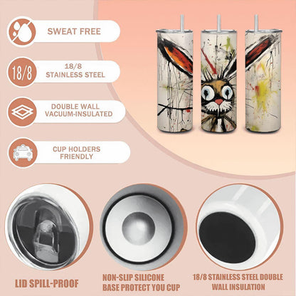 ColorFlow | Doodle Rabbit Art Tumbler | 20oz Stainless Steel Travel Cup | Funny Bunny Coffee Mug | Artistic Gift for Animal Lovers