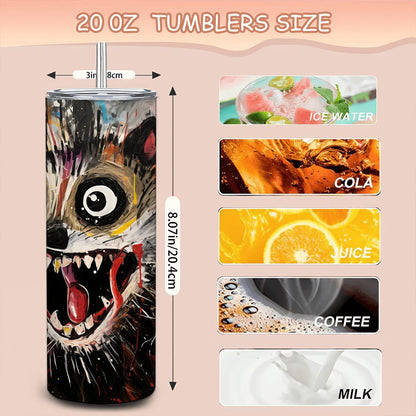 ColorFlow | Wild Doodle Raccoon Art Tumbler | 20oz Stainless Steel Travel Cup | Funny Animal Coffee Mug | Unique Art Gift