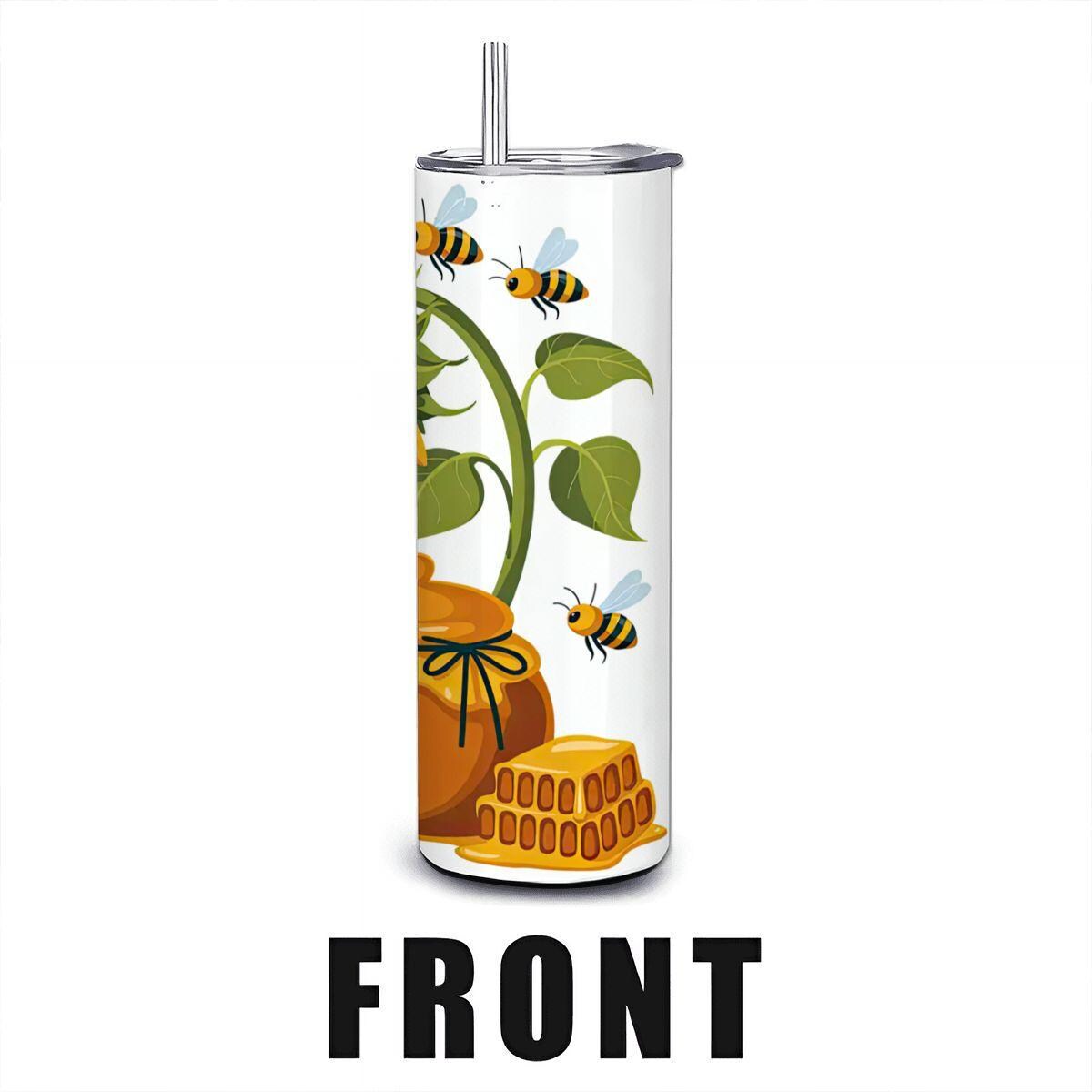 ColorFlow | Honey Bee Gnome Tumbler | 20oz Stainless Steel Cup with Straw | Sunflower Art Mug | Cute Garden Gift