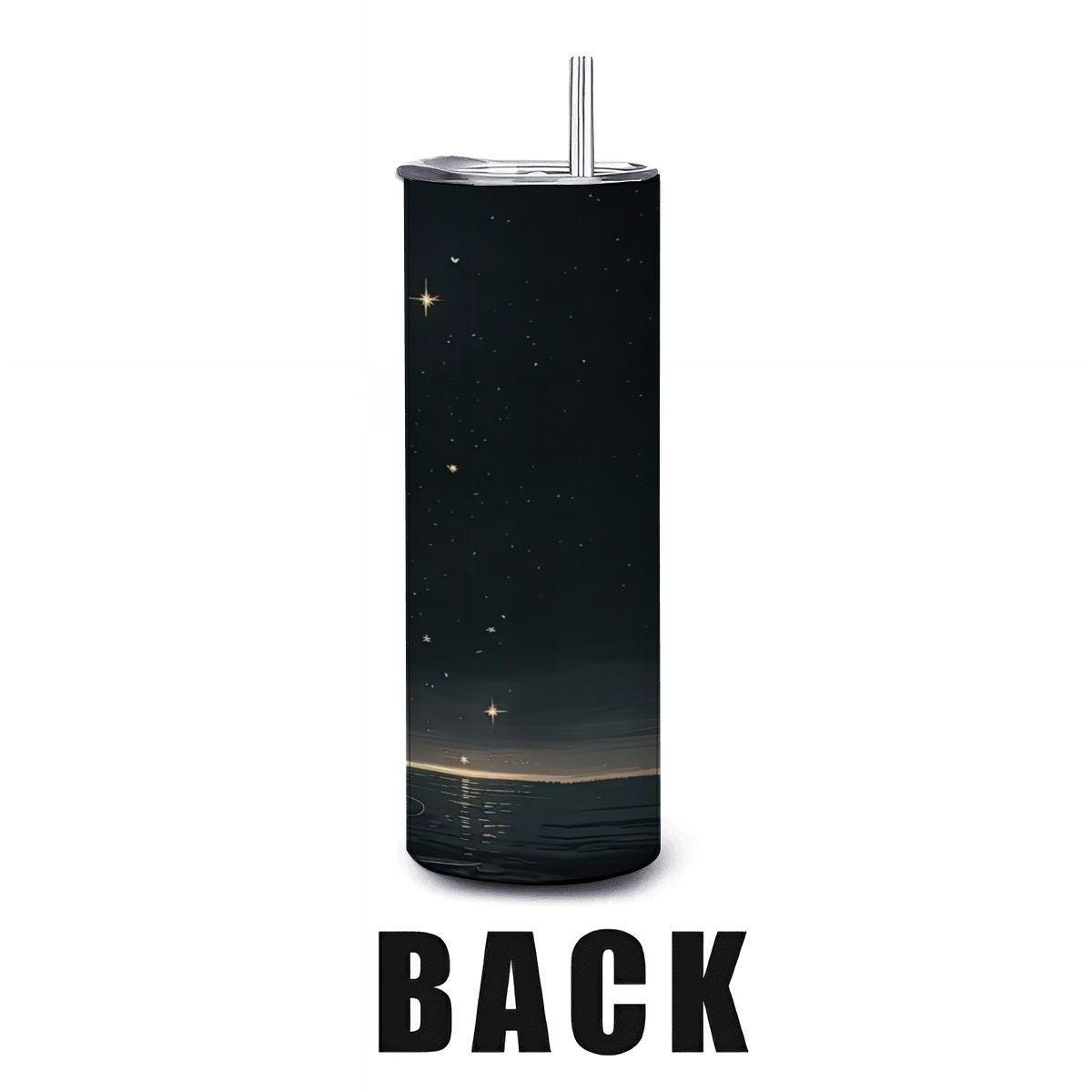 ColorFlow | Midnight Sail Tumbler | 20oz Stainless Steel Cup with Straw | Starry Night Ocean Art | Nautical Gift