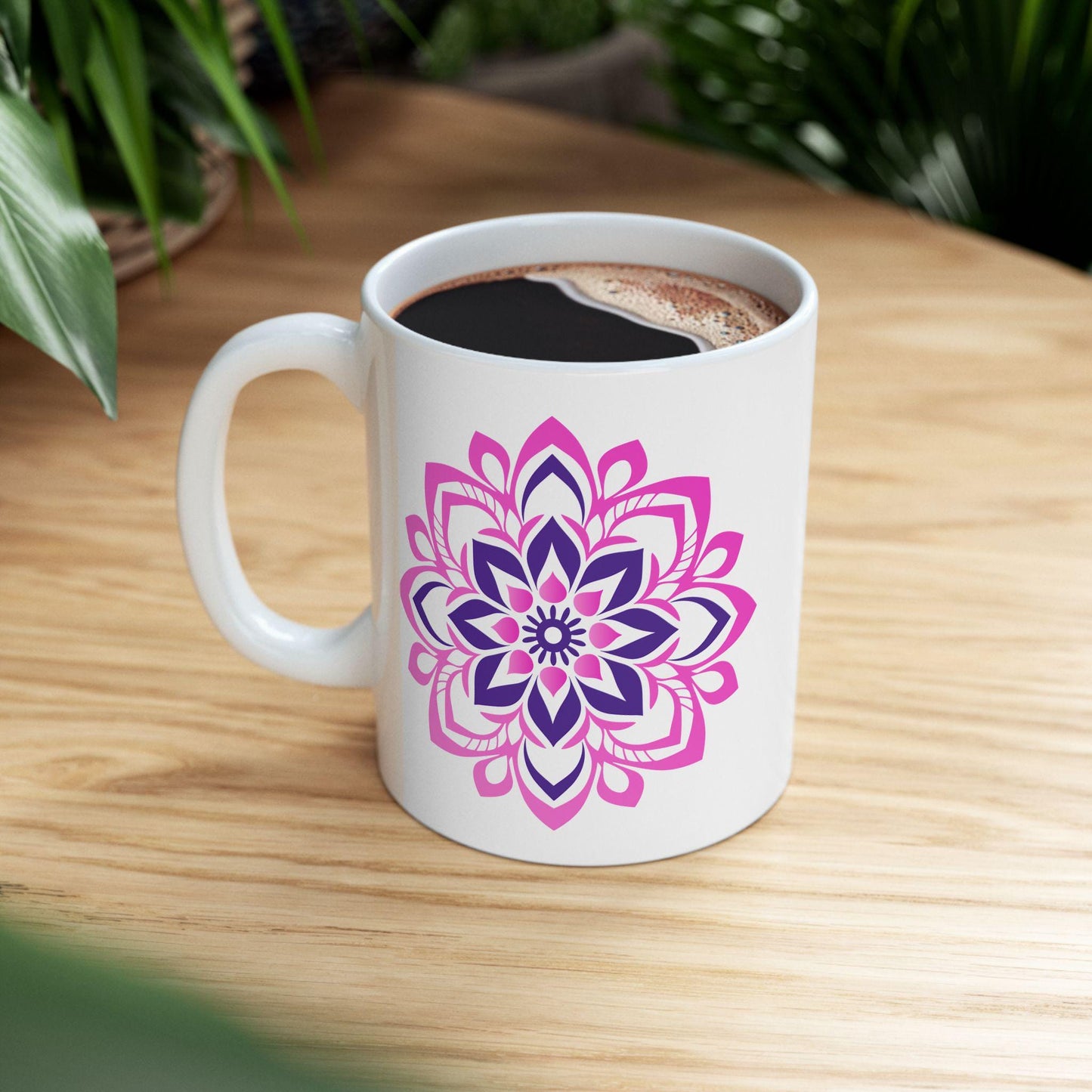 Pink Lotus Mandala Coffee Mug | Feminine Floral Art, 15oz