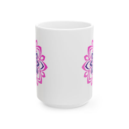 Pink Lotus Mandala Coffee Mug | Feminine Floral Art, 15oz