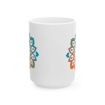 Mandala Art Ceramic Coffee Mug | Tranquil Teal Orange Gradient, 15oz