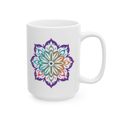 Mandala Ceramic Coffee Mug | Boho Gradient Art, 15oz