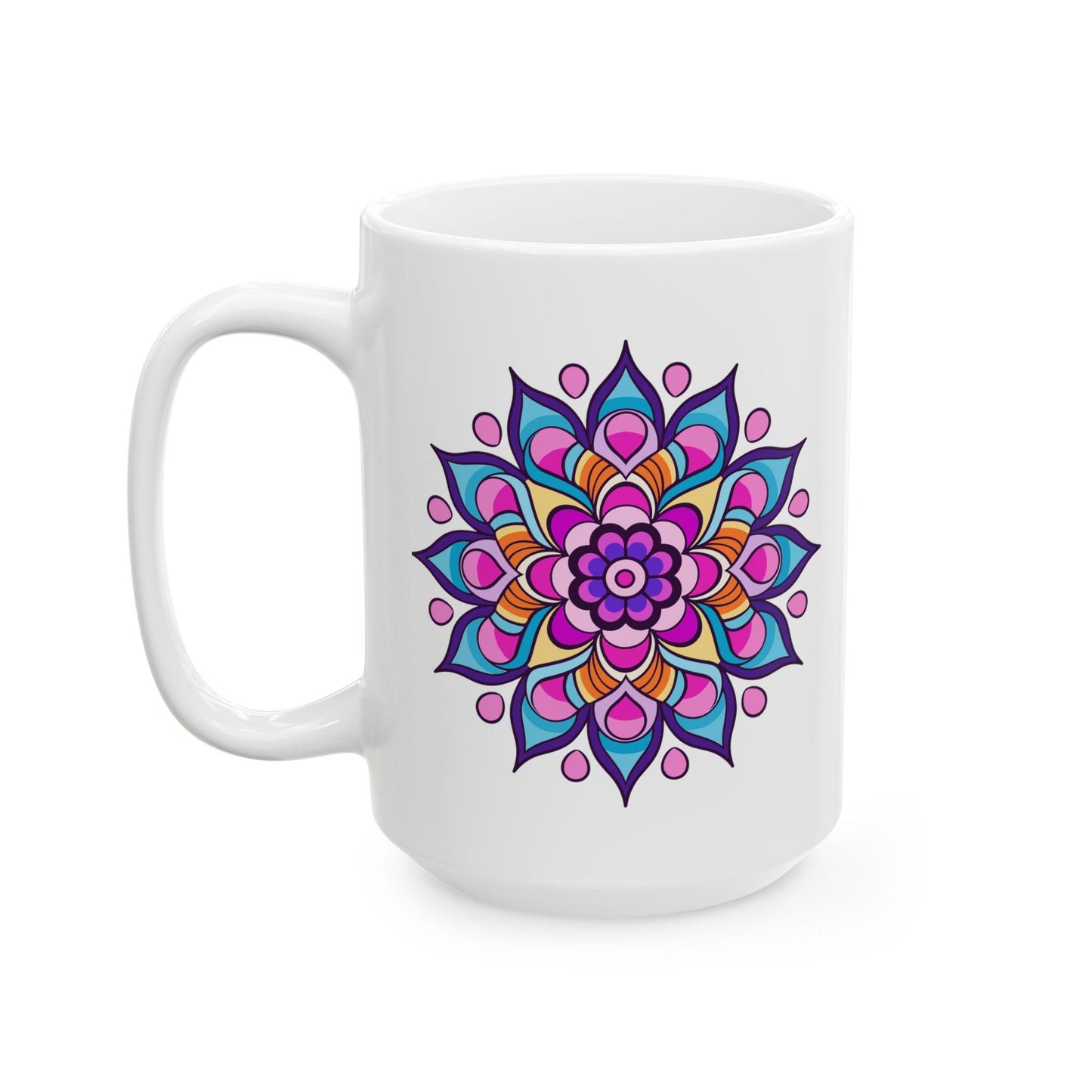 ColorFlow | Celestial Dream Mandala Ceramic Mug | 15oz Coffee Cup | Purple Pink Art Mug | Unique Gift for Coffee Lovers