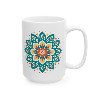 Earth Essence Mandala Mug | Teal Terracotta Ceramic Coffee Cup