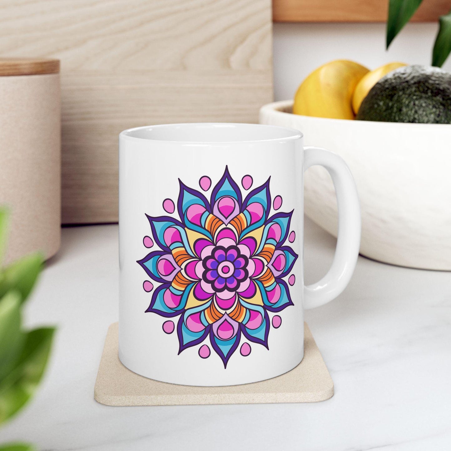 ColorFlow | Celestial Dream Mandala Ceramic Mug | 15oz Coffee Cup | Purple Pink Art Mug | Unique Gift for Coffee Lovers