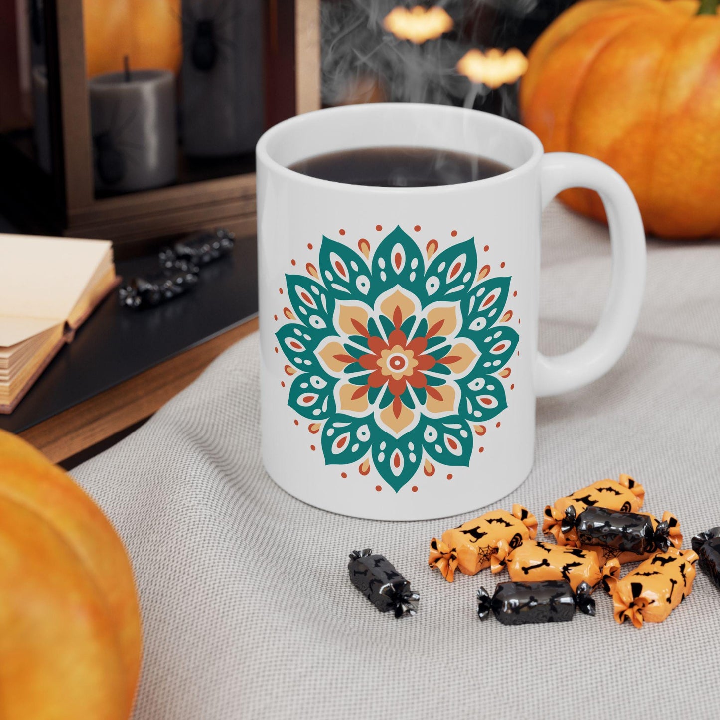 Earth Essence Mandala Mug | Teal Terracotta Ceramic Coffee Cup