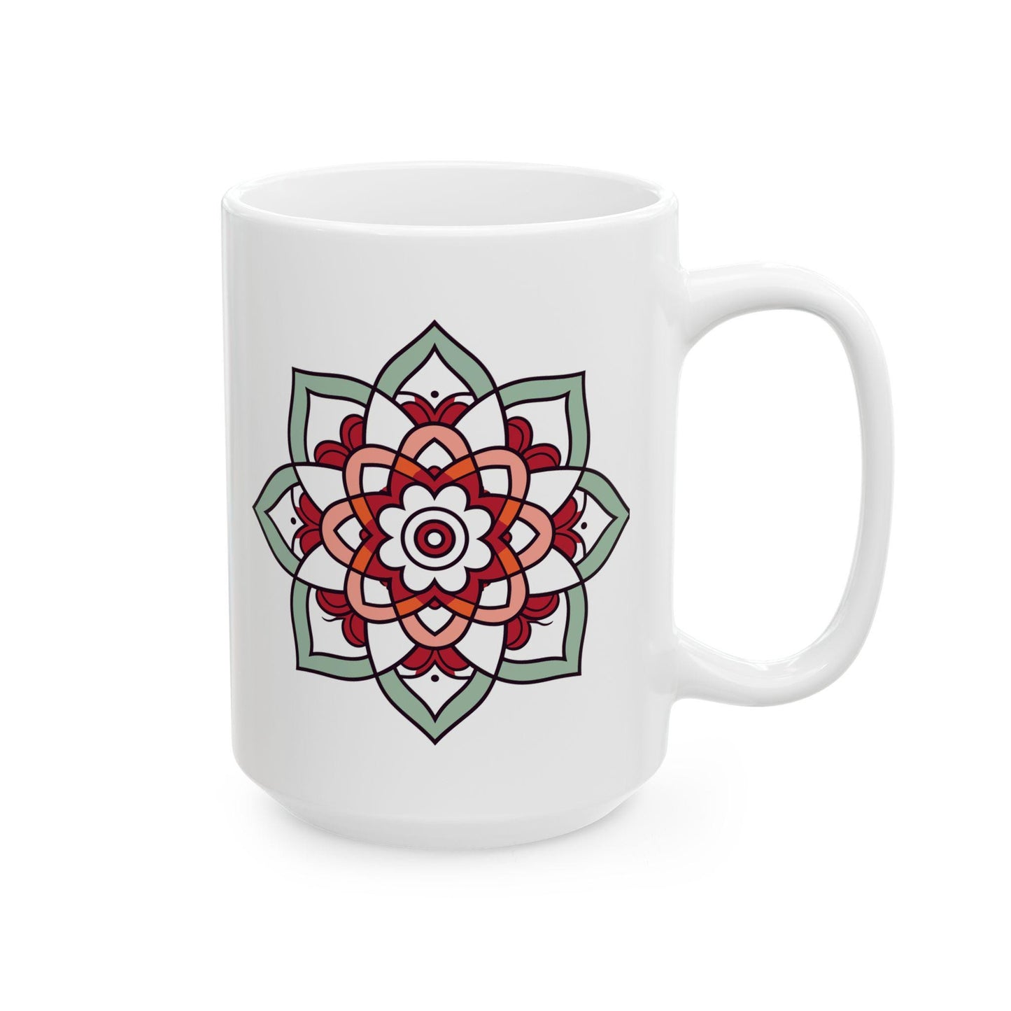Mandala Ceramic Coffee Mug | Terracotta & Mint Art, 15oz