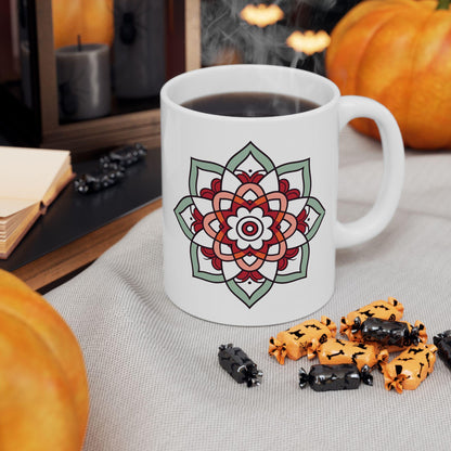 Mandala Ceramic Coffee Mug | Terracotta & Mint Art, 15oz